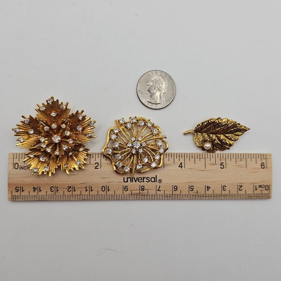 VTG Emmons Brooches Gold Tone Botanical Floral Leaves Elegant Classy 3PC Jewelry - Picture 16 of 16